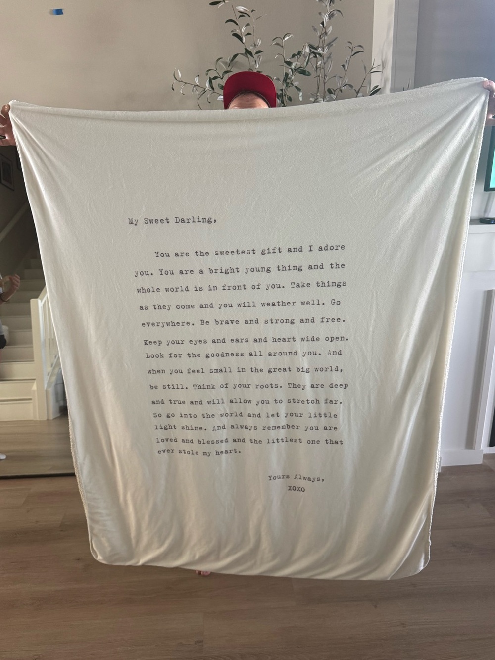 Cream Sentimental Throw Blanket with Printed Message
